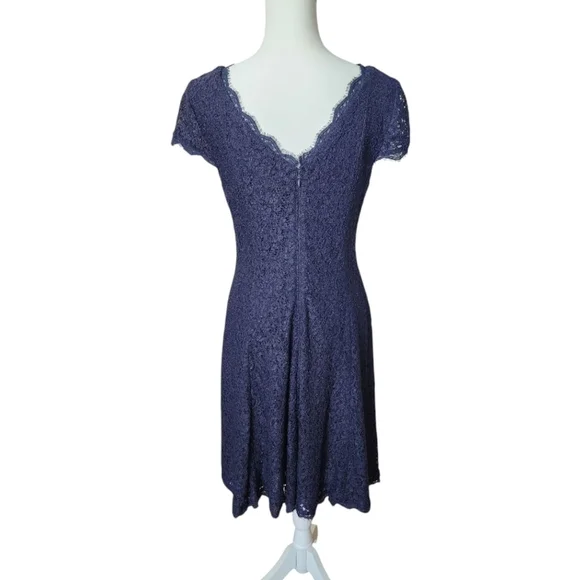 Adrianna Papell Cap Sleeve Full Lace Flared Cocktail Dress Navy Blue, Size 10 - Picture 7 of 11